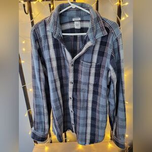 GAP Men's L. Blue Plaid Linen Button Down Shirt Jacket